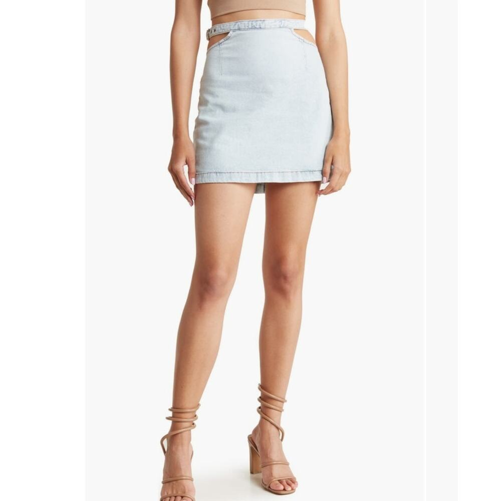 We Wore What Side Cut Out Denim Mini skirt size Medium NWT